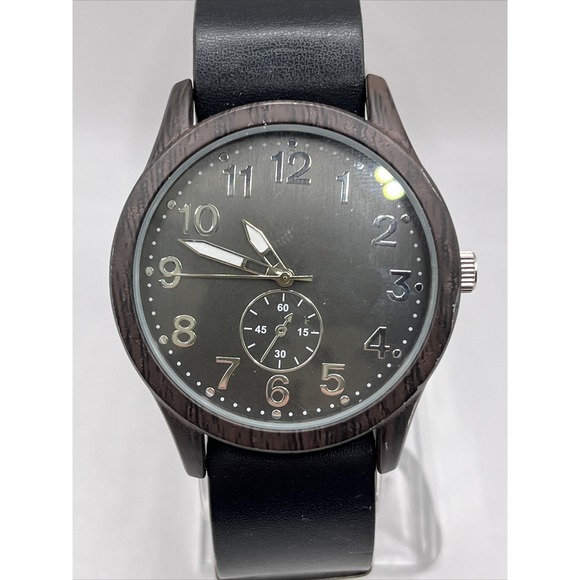 George Other - George Men's Quartz Watch Faux Wood 43mm Case Black Band- New Battery